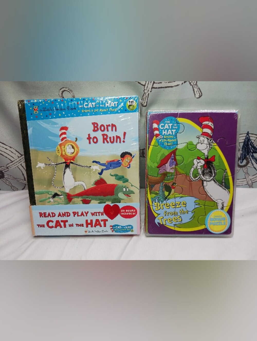 Little Golden Books Cat In The Hat Knows Lot Bout That Set(6-books) & Dvd Puzzle